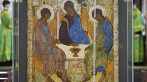 Ícone "Trindade", de Andrei Rublev, exposta na Catedral do Cristo Salvador, em Moscovo