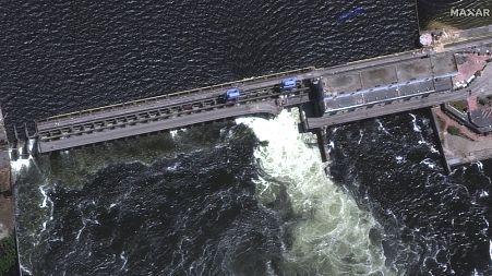 An overview of the Kakhovka dam in southern Ukraine on Monday