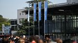 People wait in line to attend the Climate Change Conference in Bonn, Germany.