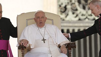 Pope Francis attends his weekly general audience in St. Peter's Square at The Vatican, Wednesday, June 7, 2023.