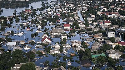 Les rues de Kherson (Ukraine) sont inondées après l'explosion du barrage de Kakhovka. 7 juillet 2023