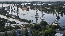 Streets are flooded in Kherson, Ukraine, after the walls of the Kakhovka dam collapsed. 7 June 2023