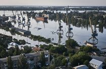 Streets are flooded in Kherson, Ukraine, after the walls of the Kakhovka dam collapsed. 7 June 2023