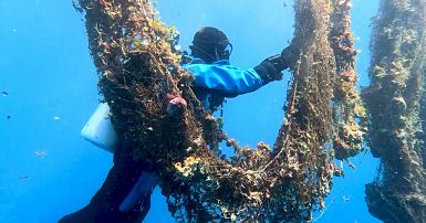 Volunteers have pulled 28 tonnes of 'ghost nets' from the waters around  this Greek island