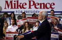 المرشح الجمهوري للرئاسة نائب الرئيس السابق مايك بنس يتحدث في حدث انتخابي في أنكيني، أيوا، الولايات المتحدة، 7 يونيو 2023 .