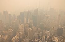 La ville de New York couverte de brume, photographiée depuis l'observatoire de l'Empire State Building, le mercredi 7 juin 2023.