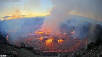 An eruption taking place on the summit of the Kilauea volcano in Hawaii. 