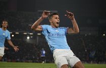 A Manchester City játékosa, Rodri ünnepli a gólját az isztambuli BL-döntőben