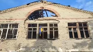 Ukrán zászló Blahodatne központjában