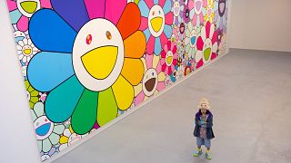 Japanese contemporary artist Takashi Murakami poses during a photo session at the Gagosian art Gallery in Le Bourget, north of Paris on June 8, 2023.