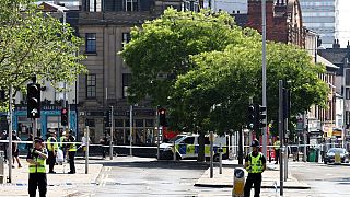 A police officer stands by a cordon outside the Theatre Royal on Upper Parliament Street in Nottingham