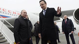 Vlagyimir Putyin orosz elnököt Szijjártó Péter miniszter fogadta a budapesti repülőtéren 2017-ben