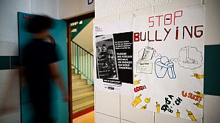 Une affiche anti-harcèlement dans un établissement scolaire près de Paris. 