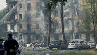 Edificio atacado durante la invasión rusa de Ucrania