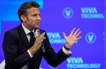 French President Emmanuel Macron gives a speech at VivaTech on June 17, 2022 in Paris.