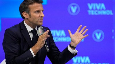 French President Emmanuel Macron gives a speech at VivaTech on June 17, 2022 in Paris.