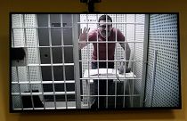 Russian opposition activist appears in a video link provided by the Russian Federal Penitentiary Service in a Moscow. 19 April 2023