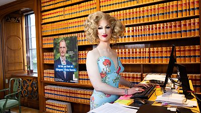 Jan Jönsson dressed in drag to protest the Sweden Democrat's calls to ban drag queen story time in public libraries