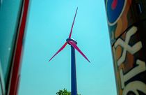 This pink and purple wind turbine is making Glastonbury Festival even greener this year.
