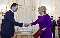 ARCHÍV: Zuzana Caputova szlovák köztársasági elnök ideiglenes kormányt nevez ki Ódor Lajos vezetésével Pozsonyban, 2023. május 15-én