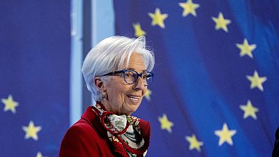 President of European Central Bank Christine Lagarde speaks during a press conference in Frankfurt, Germany, Thursday, March 16, 2023