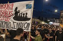 Акция протеста у офиса Frontex в греческом Пирее