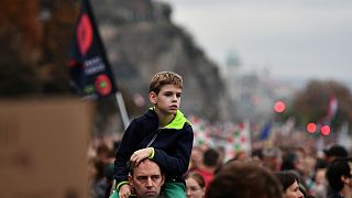 People gather in Budapest to demonstrate in solidarity with students and teachers demanding higher wages and better working conditions. 23 October 2022