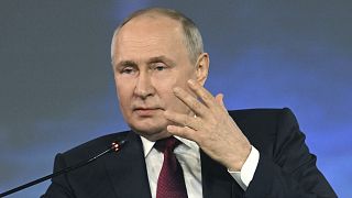 Vlagyimir Putyin orosz elnök a Szentpétervári Nemzetközi Gazdasági Fórumon 2023. június 16-án