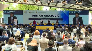 Montenegrin President Dritan Abazovic speaking at the Prespa Forum in Struga, North Macedonia, June 16th 2023
