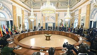 Переговоры африканской делегации с президентом РФ Владимиром Путиным. Санкт-Петербург, Россия. 17 июня 2023.