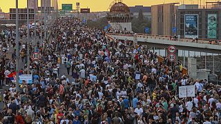 The demonstrators in Belgrade blocked the main highway that leads through the capital and chanted slogans for Vucic to resign, something that he has repeatedly rejected. 