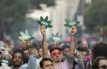 Varios participantes en la 'Marche de la Marihuana' pidiendo sea legalizada para consumo personal
