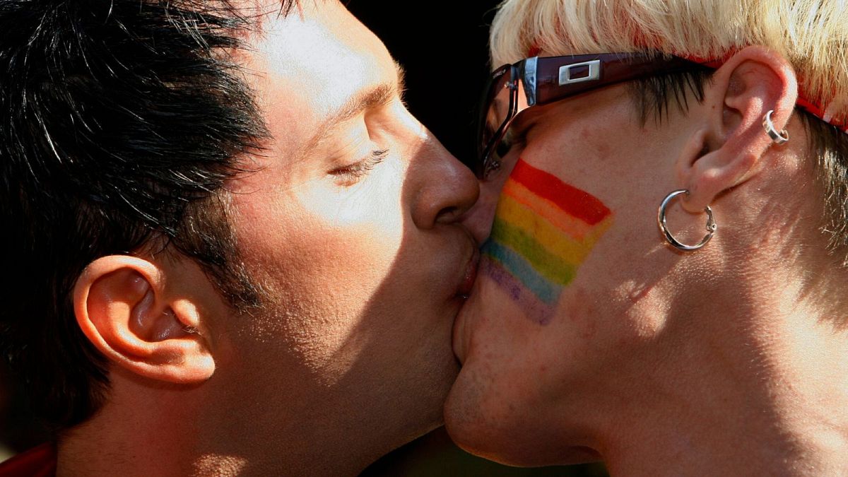 Gay pride parade participants kiss in the streets of Tallinn, Estonia, in 2006. The country's attitude to gay rights has dramatically shifted since then. 