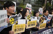 Manifestation à Séoul, sur les eaux radioactives de Fukushimale 8 juin 2023,