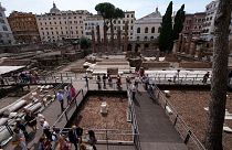 Journalists visit the 'Sacred Area' where four temples, dating back as far as the 3rd century B.C., stand smack in the middle of one of modern Rome's crossroads. 