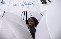 Az Esernyőmenet egy résztvevője Lyonban 2023.06.20-án.