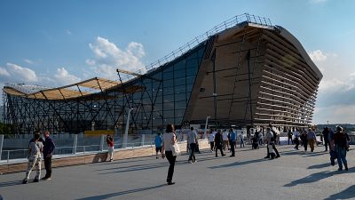 View of the Aquatic Olympic Center (CAO) in Saint-Denis, northern suburbs of Paris.