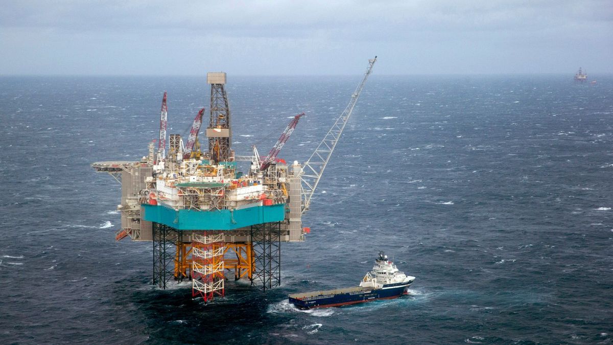 A view of a supply ship at the Edvard Grieg oil field, in the North Sea.