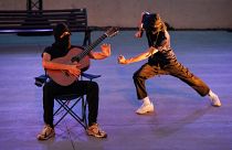 Dancers of the Hylel Company led by choregrapher Marina Gomes perform "Bach Nord (Sortez les guitares)" show on stage in Marseille, France, on June 19, 2023. 