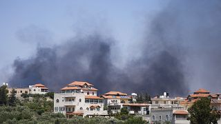 Smoke rises from the West Bank town of Turmus Ayya