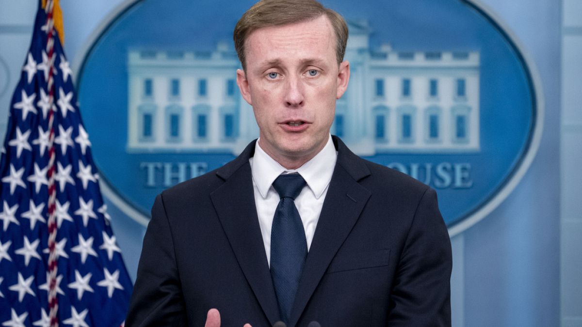 White House national security adviser Jake Sullivan speaks at a press briefing at the White House in Washington, April 24, 2023. 