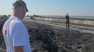 Puente de Chongar entre Crimea y Jersón, dañado por un ataque