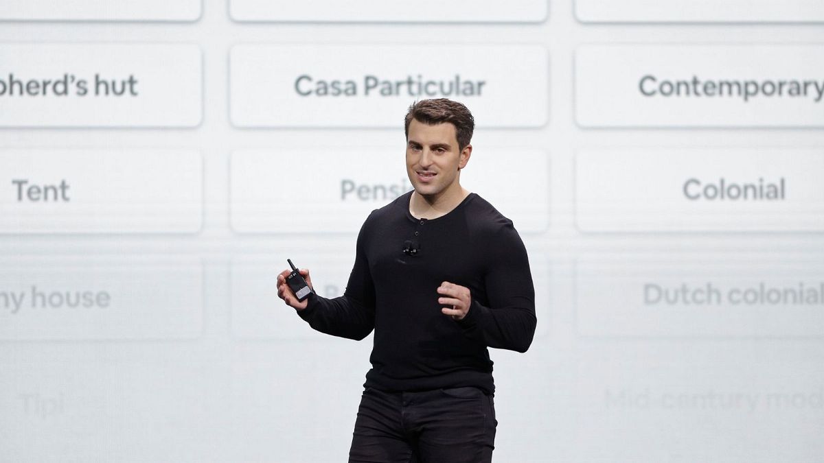 Airbnb co-founder and CEO Brian Chesky speaks during an event Thursday, Feb. 22, 2018, in San Francisco. 