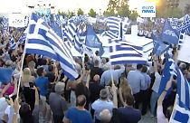 Greek flags being waved at New Democracy rally