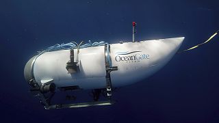 Dieses von OceanGate Expeditions zur Verfügung gestellte Foto zeigt ein Tauchboot namens Titan, das zur Besichtigung der Wrackstelle der Titanic eingesetzt wurde.