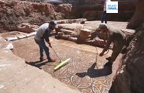 À Rastane, en Syrie, découverte d'une mosaïque romaine, juin 2023