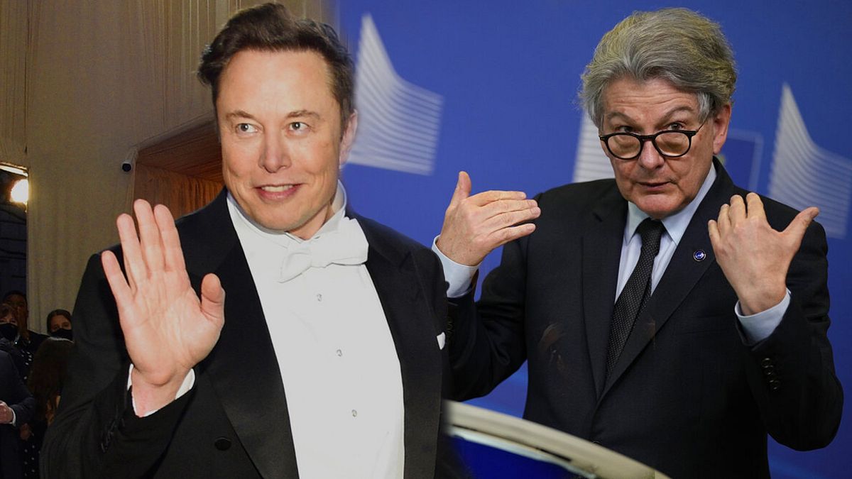 Elon Musk à gauche, Thierry Breton à droite