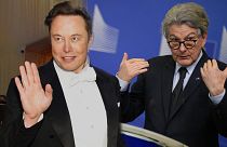Twitter-Inhaber Elon Musk und Thierry Breton, EU-Kommissar für den Binnenmarkt