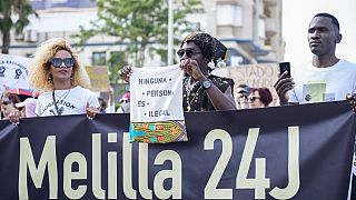 Tüntetés a tragédia első évfordulóján a marokkói területen lévő spanyol enklávé, Melilla közelében. 