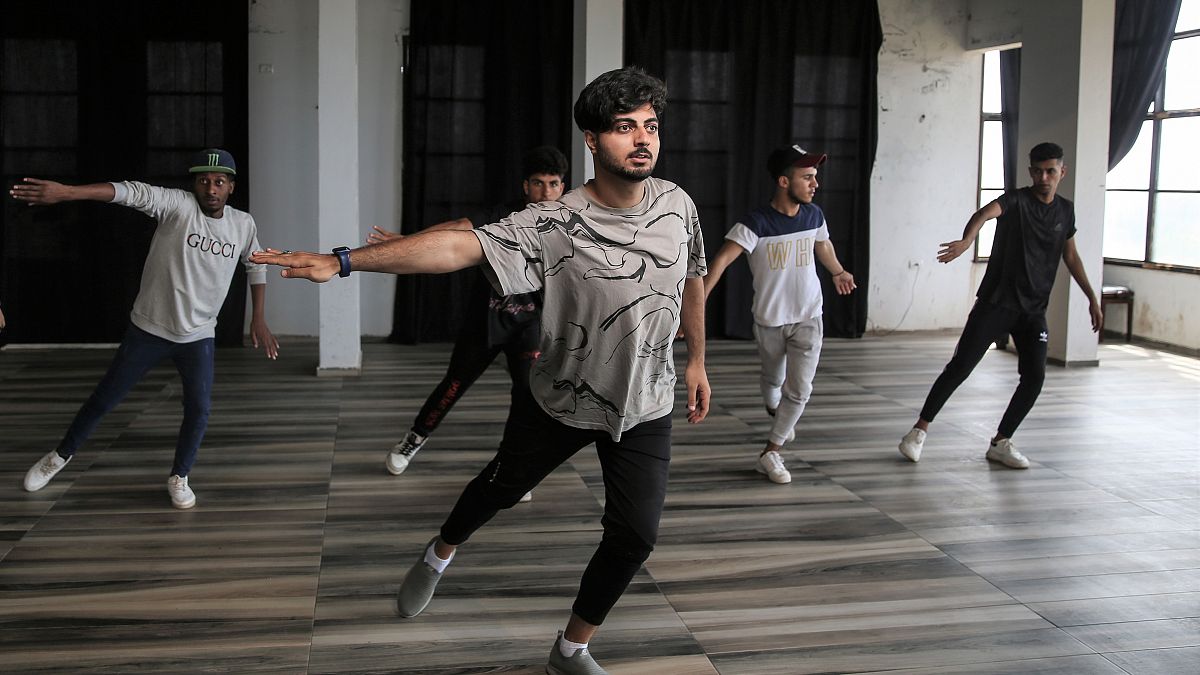 The 'Hai' team for contemporary arts training in their studio in Gaza